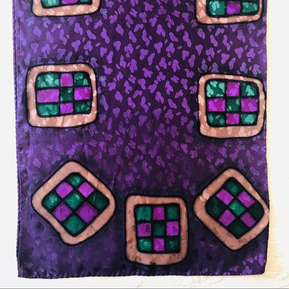 Silk Purple/Gold/Green Print 57” x 13.5” Scarf - Picture 1 of 2